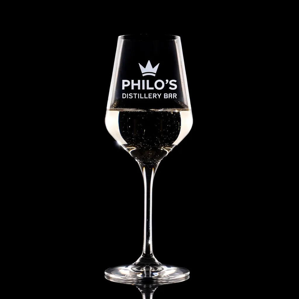 12.75 oz. Revolution Wine Glass — custom engraved with a brand logo