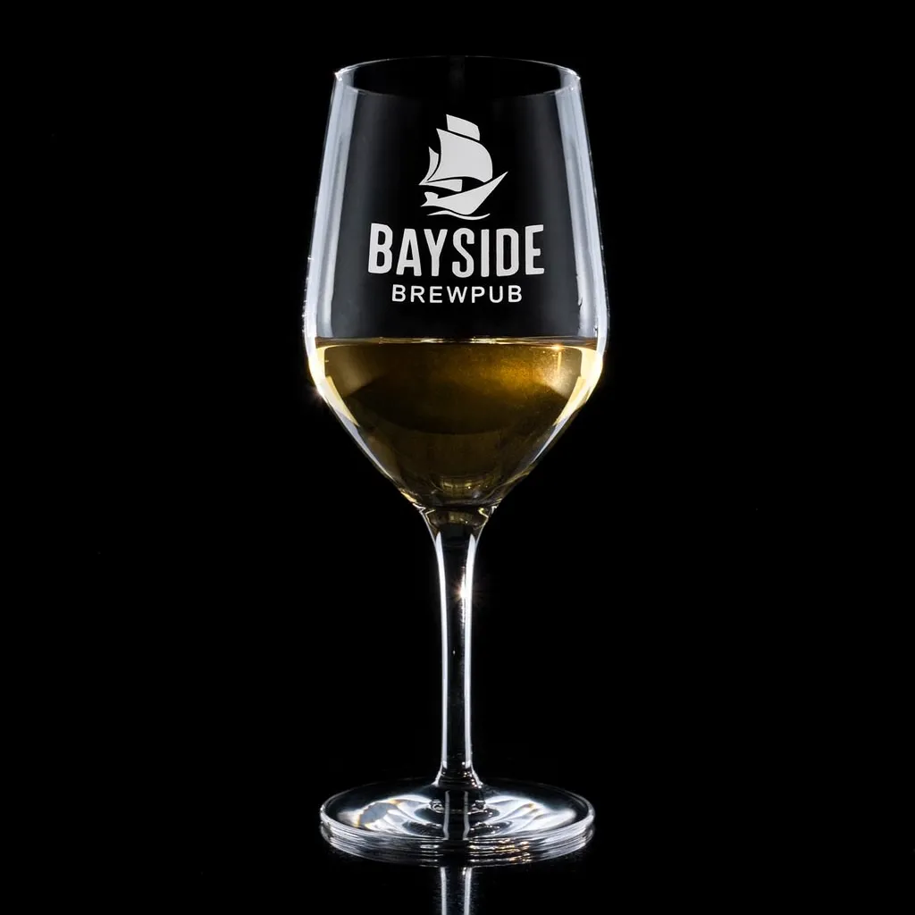 12.75 oz. Stolzle Ultra Wine — custom engraved with a brand logo