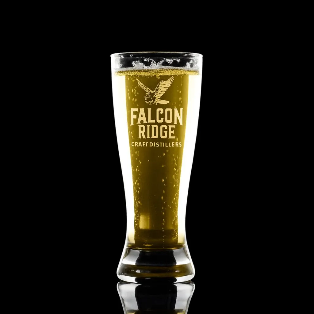 12 oz. Grand Pilsner — custom engraved with a brand logo