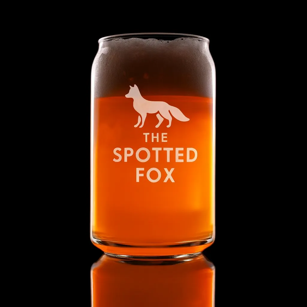 16 oz. Beer Can Glass — custom engraved with a brand logo