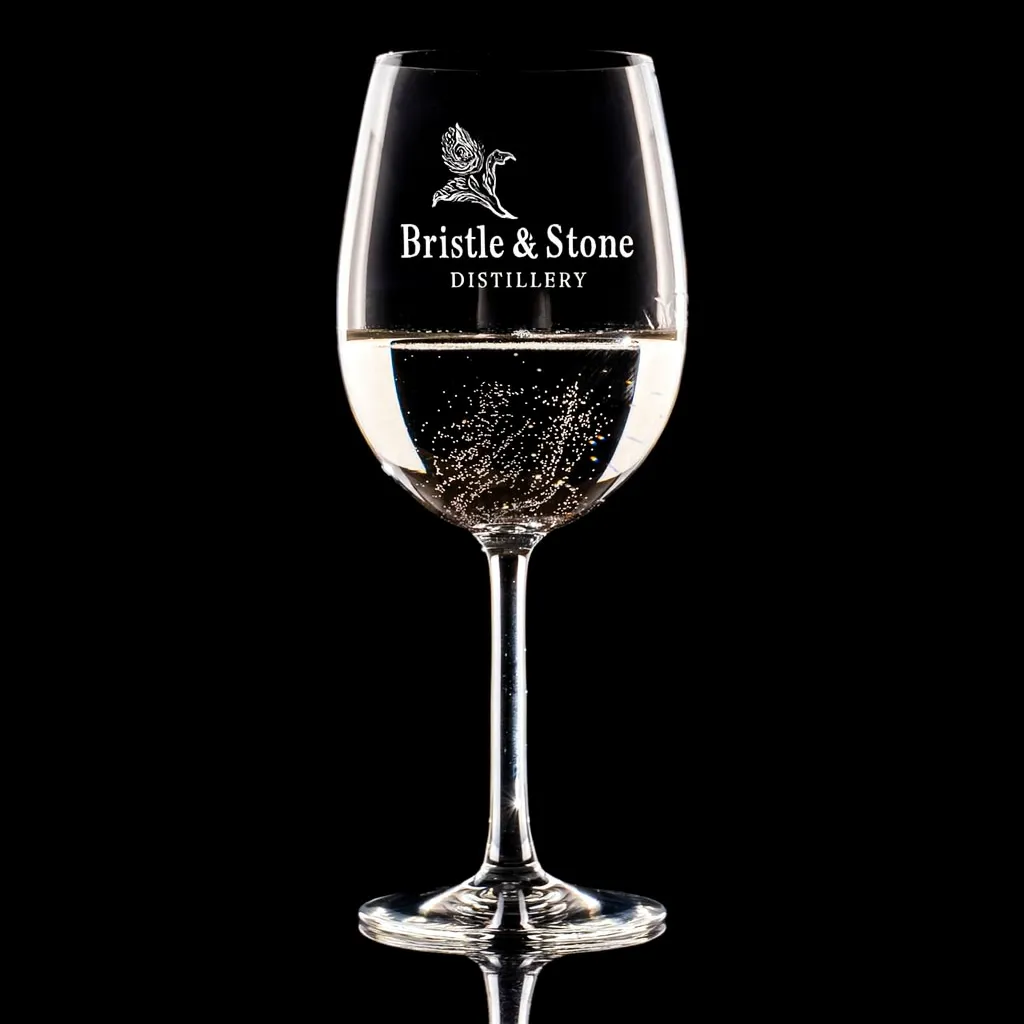 16 oz. Romeo Wine Glass — custom engraved with a brand logo