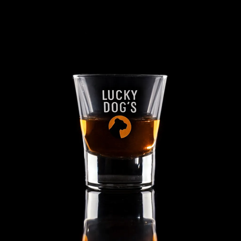 2.25 oz. V Shot — custom engraved with a brand logo