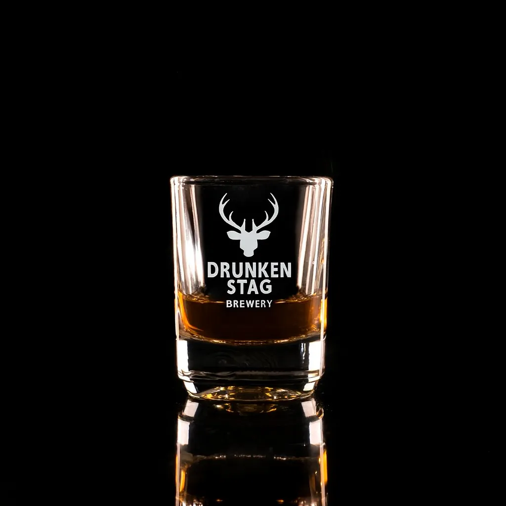 2 oz. Small Batch Shot — custom engraved with a brand logo