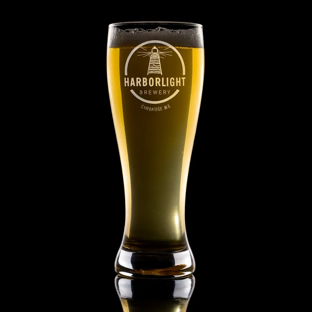 23 oz. Pub Pilsner — custom engraved with a brand logo
