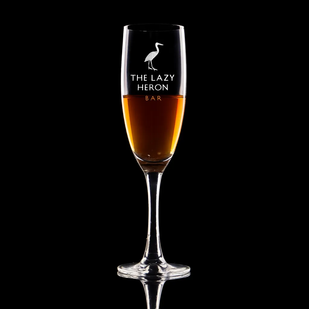 5.75 oz. Romeo Flute — custom engraved with a brand logo