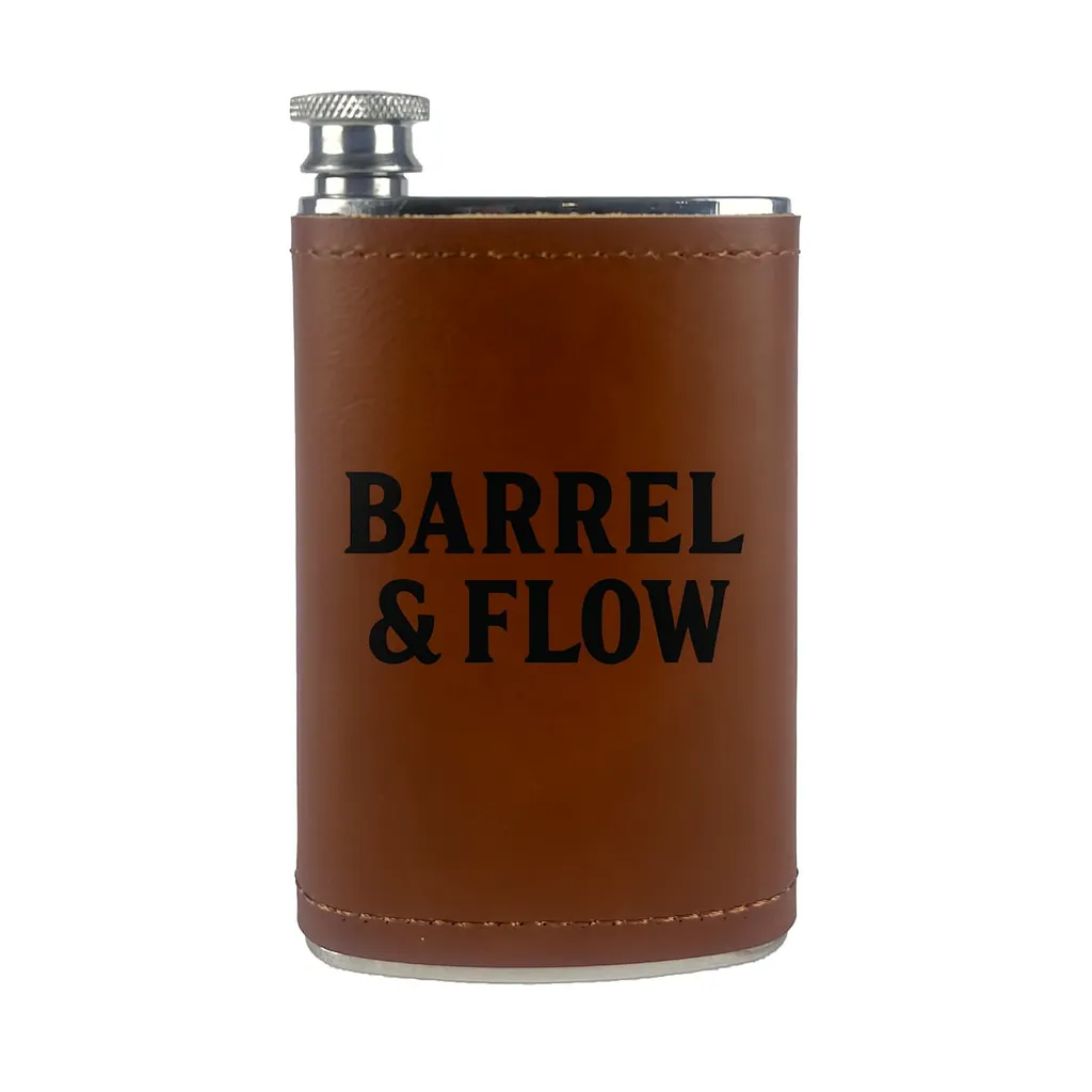 5 oz. Aged Cognac Leather Field Flask — custom engraved with a brand logo