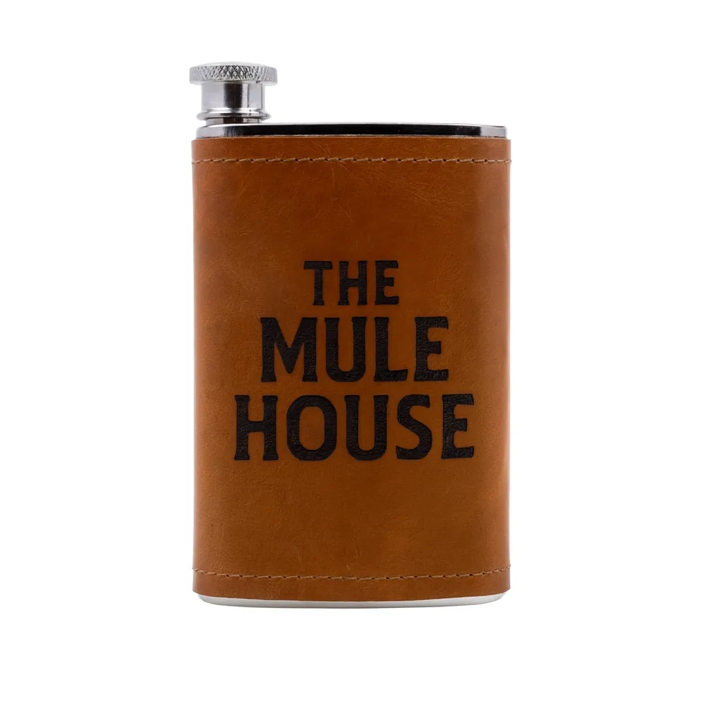 5 oz. Extra Aged Leather Field Flask — custom engraved with a brand logo