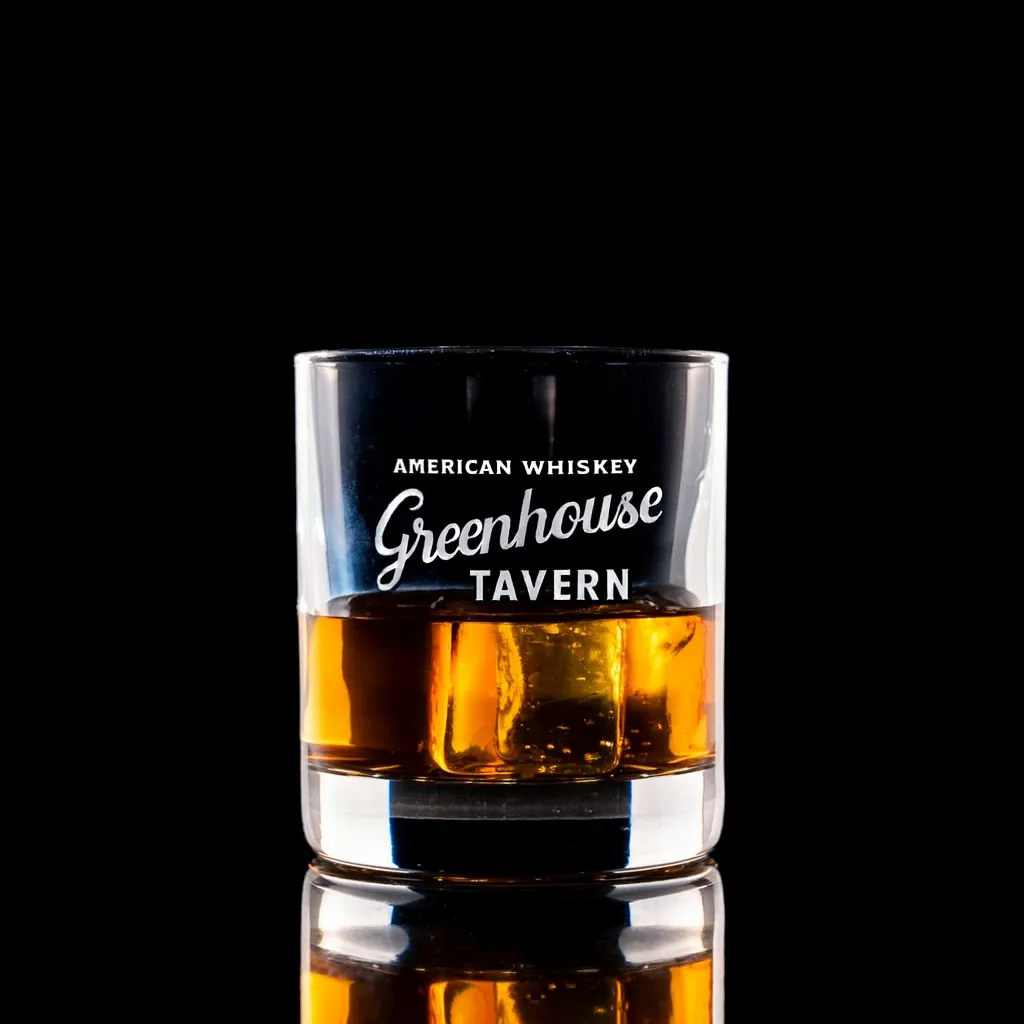 6.5 oz. Stolzle New York Bar Rocks — custom engraved with a brand logo
