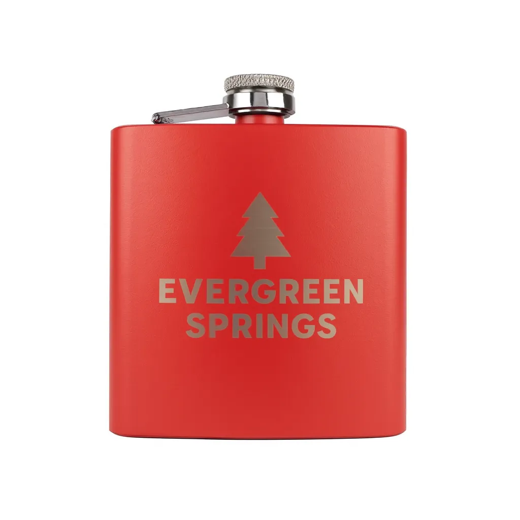 6 oz. Ablaze Red Flask — custom engraved with a brand logo