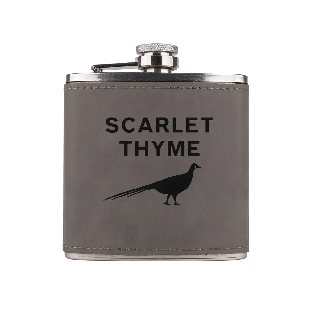 6 oz. Gray Ultrahyde Flask — custom engraved with a brand logo