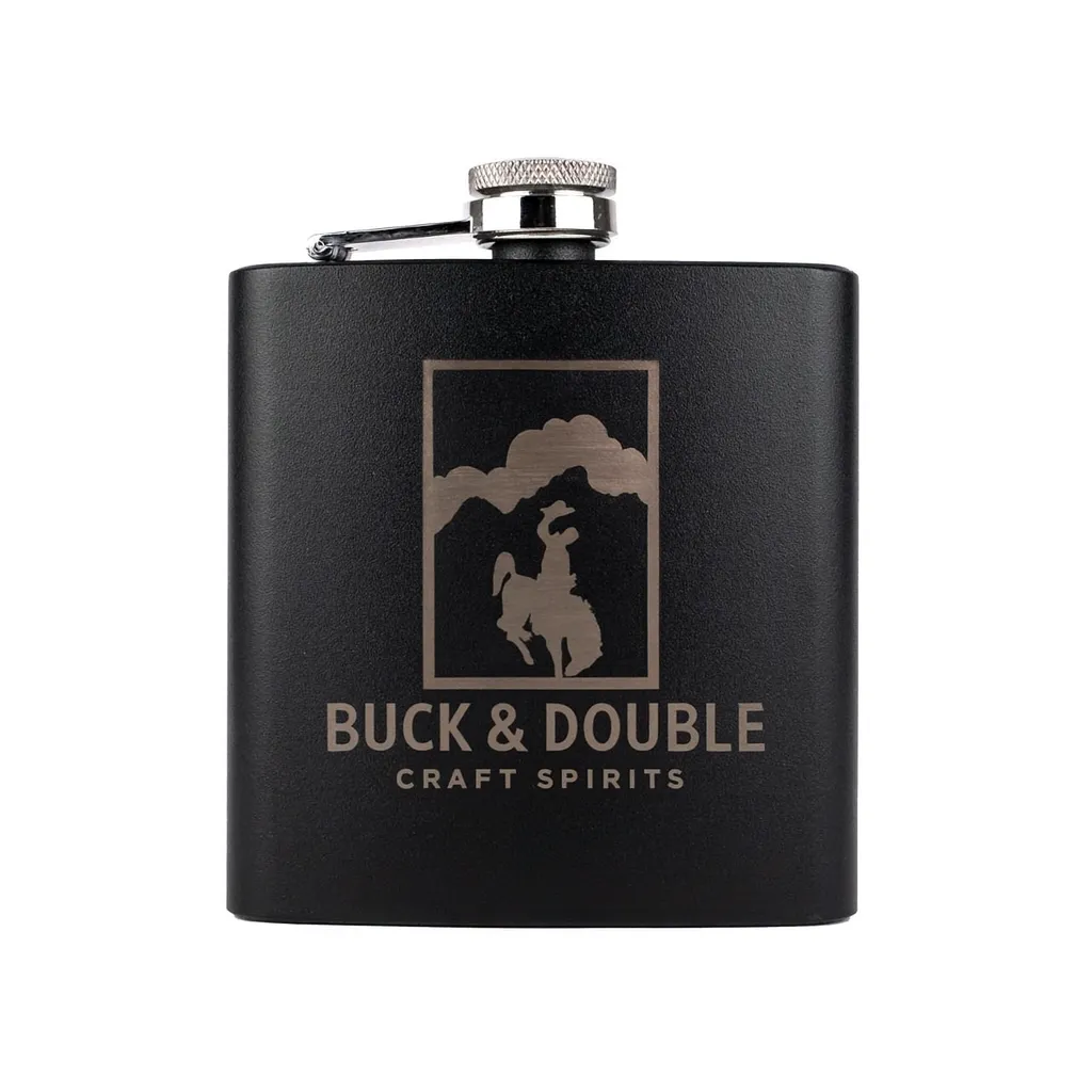 6 oz. Jet Black Flask — custom engraved with a brand logo