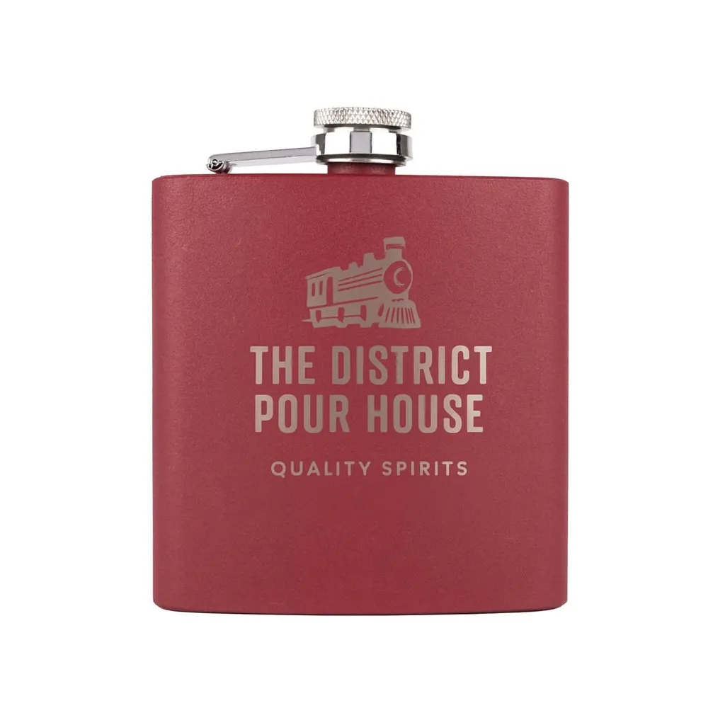 6 oz. Maroon Flask — custom engraved with a brand logo