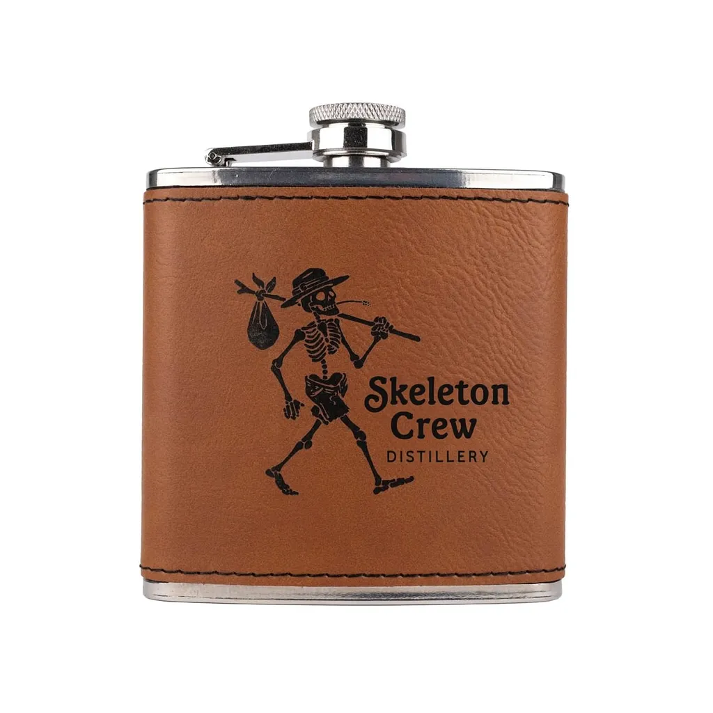 6 oz. Rawhide Ultrahyde Flask — custom engraved with a brand logo