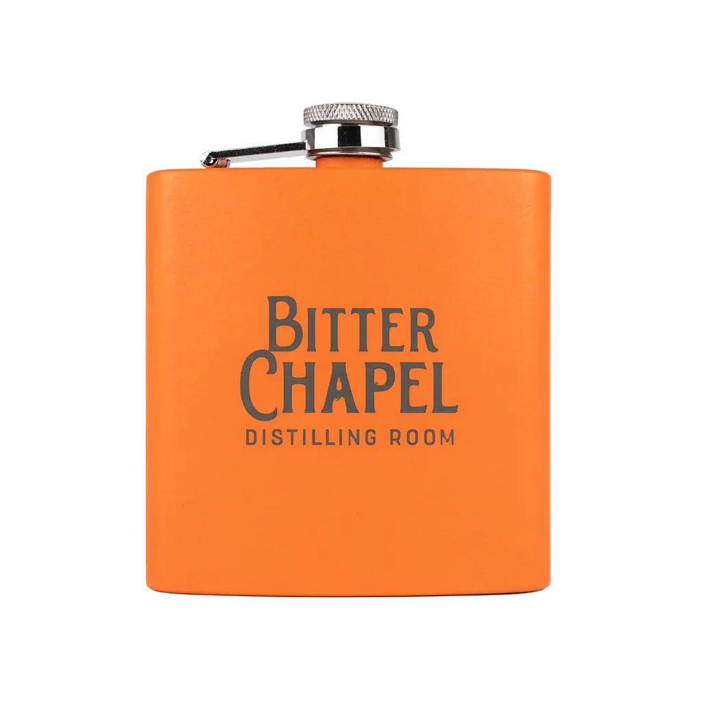 6 oz. Tangerine Orange Flask — custom engraved with a brand logo