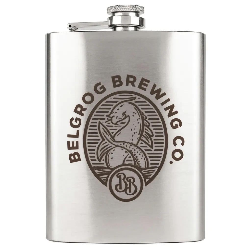 8 oz. Premium Flask — custom engraved with a brand logo