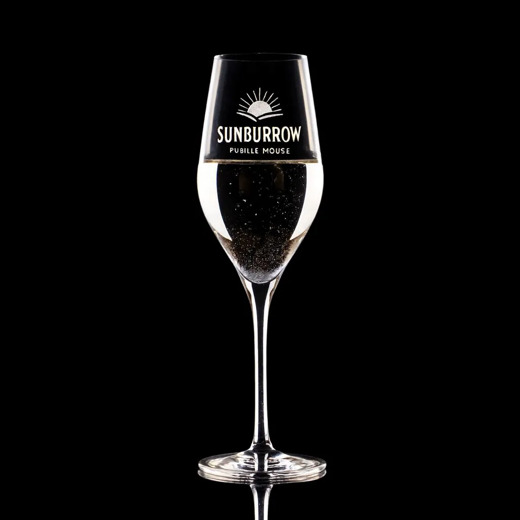 9 oz. Esquisit Flute Glass — custom engraved with a brand logo