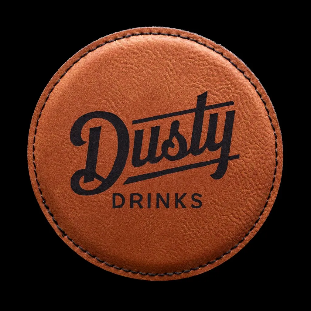 Cognac Round Coaster — custom engraved with a brand logo