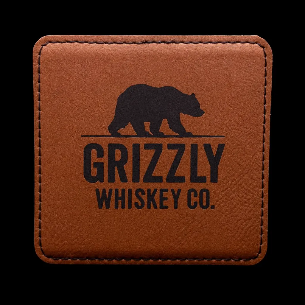 Cognac Square Coaster — custom engraved with a brand logo