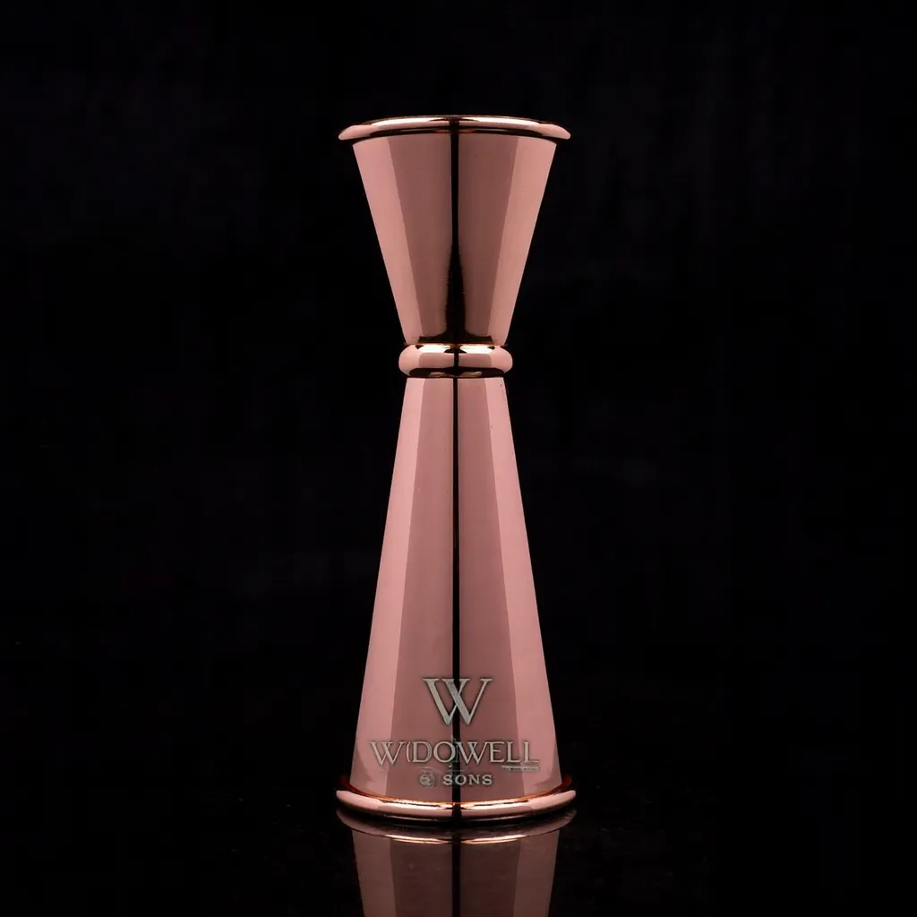Copper Japanese Jigger — custom engraved with a brand logo