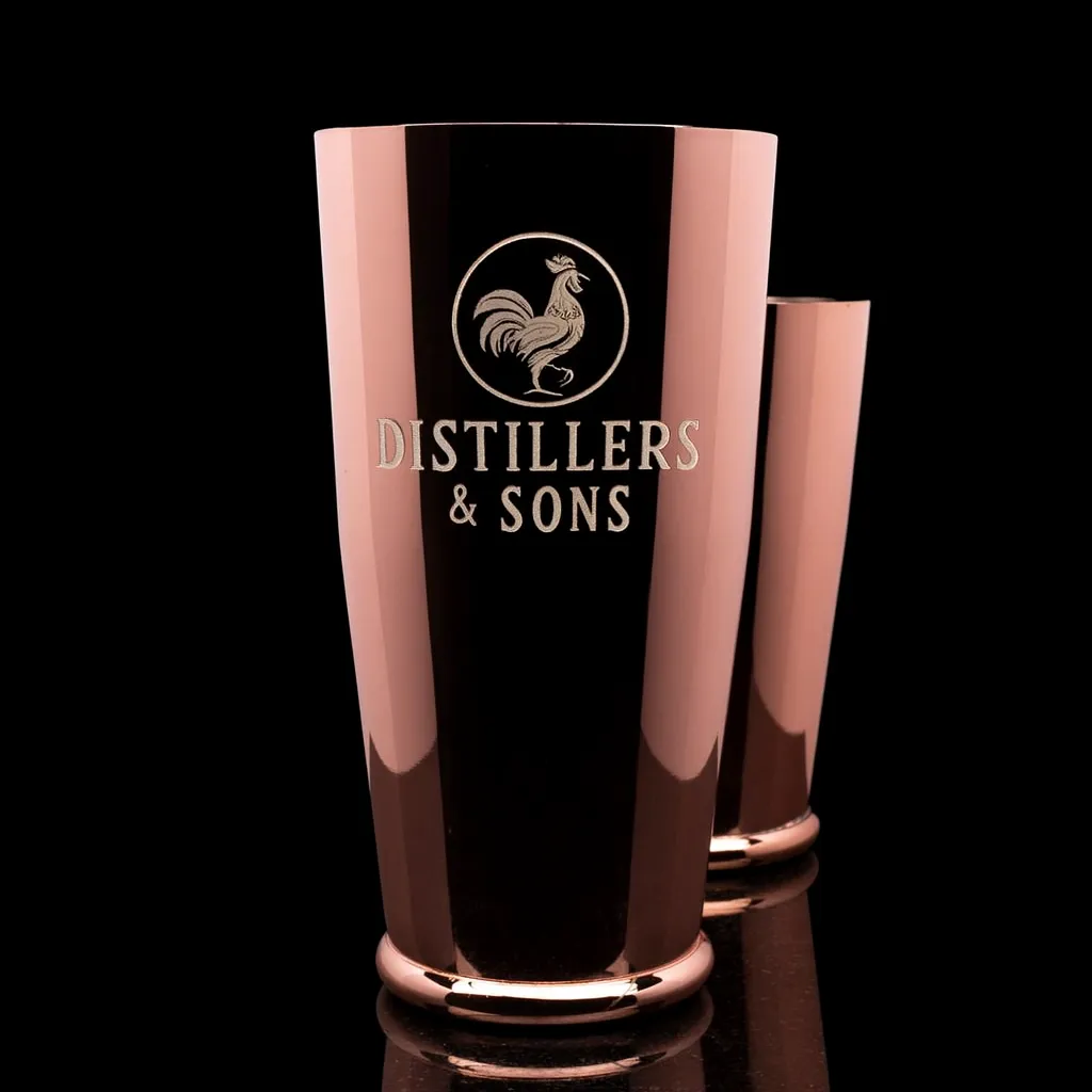 Copper Shaking Tin Set — custom engraved with a brand logo