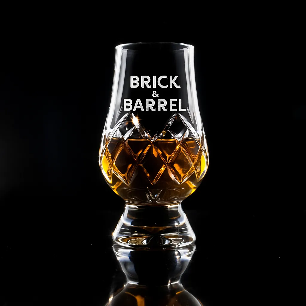 Glencairn Cut Crystal Glass — custom engraved with a brand logo