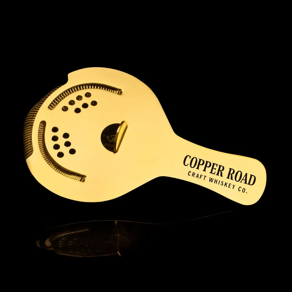 Gold Hawthorne Strainer — custom engraved with a brand logo