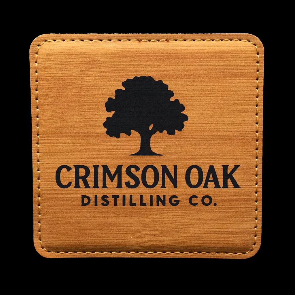 Golden Wheat Square Coaster — custom engraved with a brand logo
