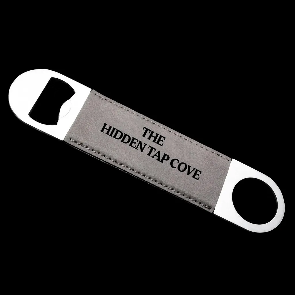 Gray Bottle Opener — custom engraved with a brand logo