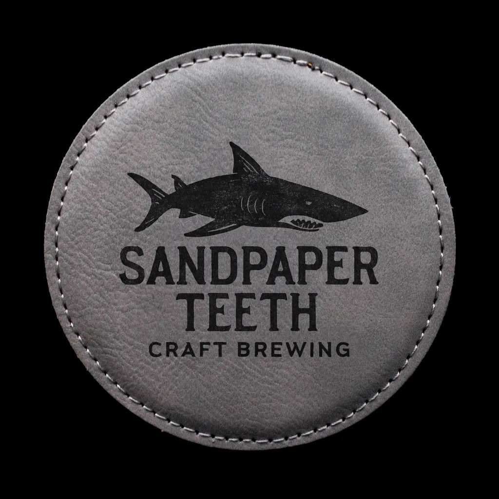 Gray Round Coaster — custom engraved with a brand logo