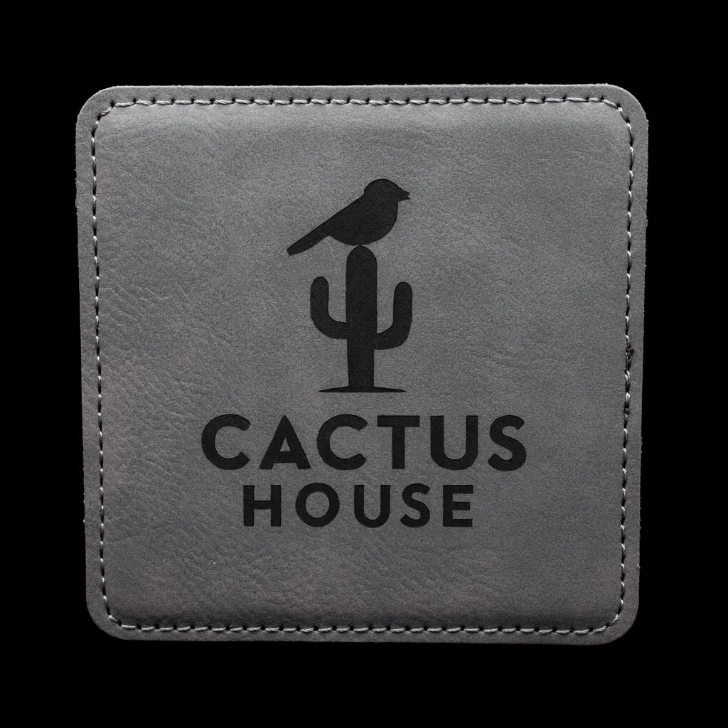 Gray Square Coaster — custom engraved with a brand logo