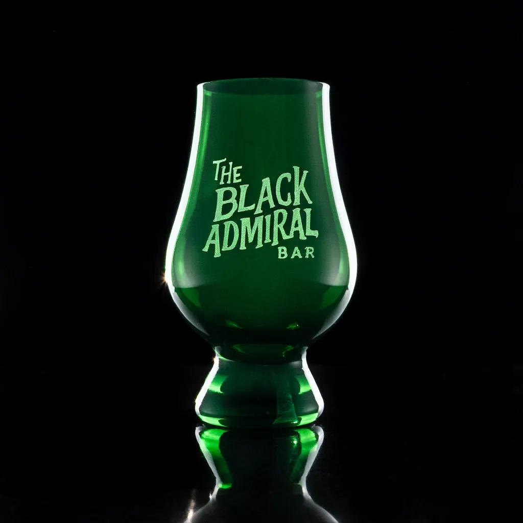 Green Glencairn Glass — custom engraved with a brand logo