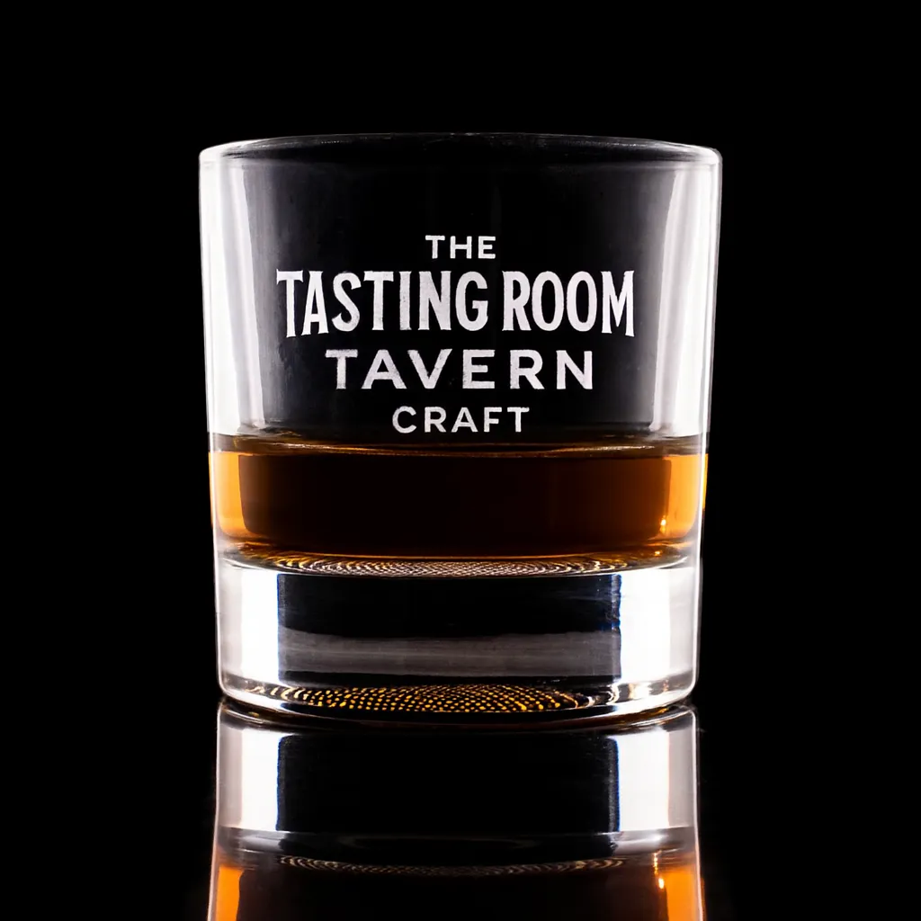 Opus Rocks Glass — custom engraved with a brand logo