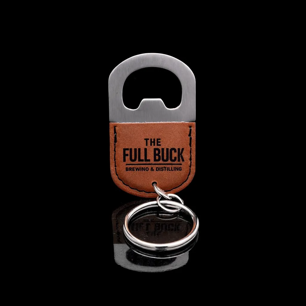 Oval Cognac Keychain Bottle Opener — custom engraved with a brand logo