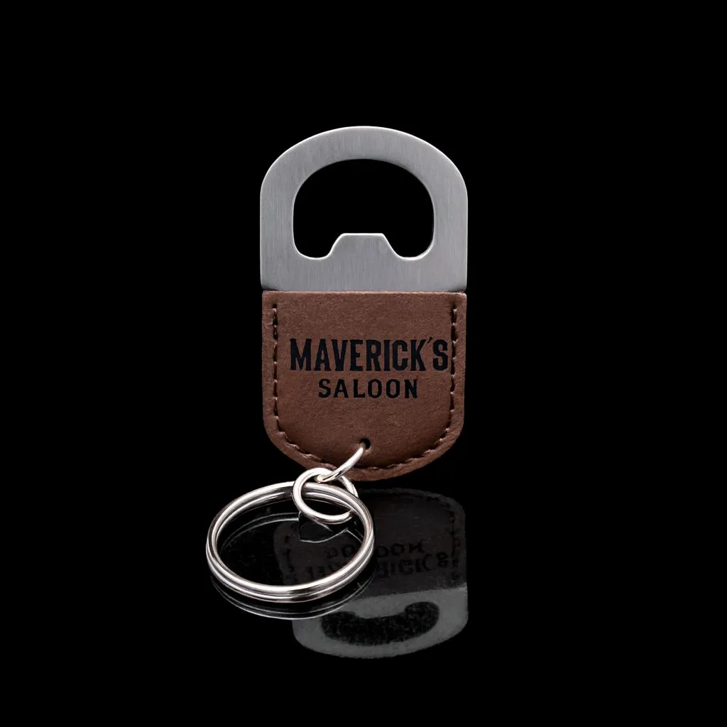 Oval Rum Keychain Bottle Opener — custom engraved with a brand logo