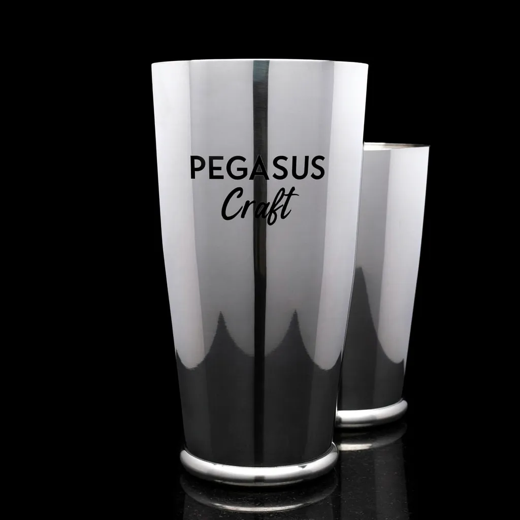 Polished Shaking Tin Set — custom engraved with a brand logo