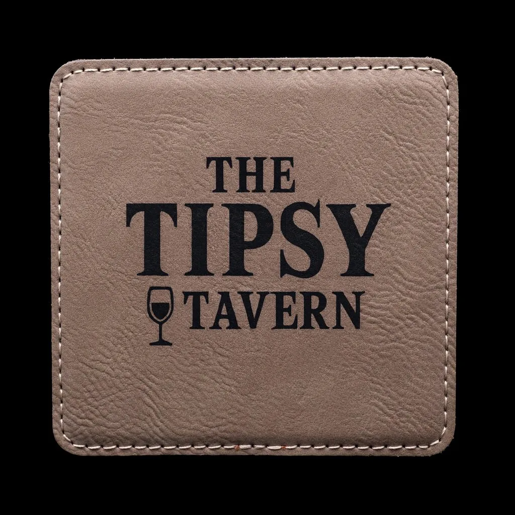 Tan Square Coaster — custom engraved with a brand logo