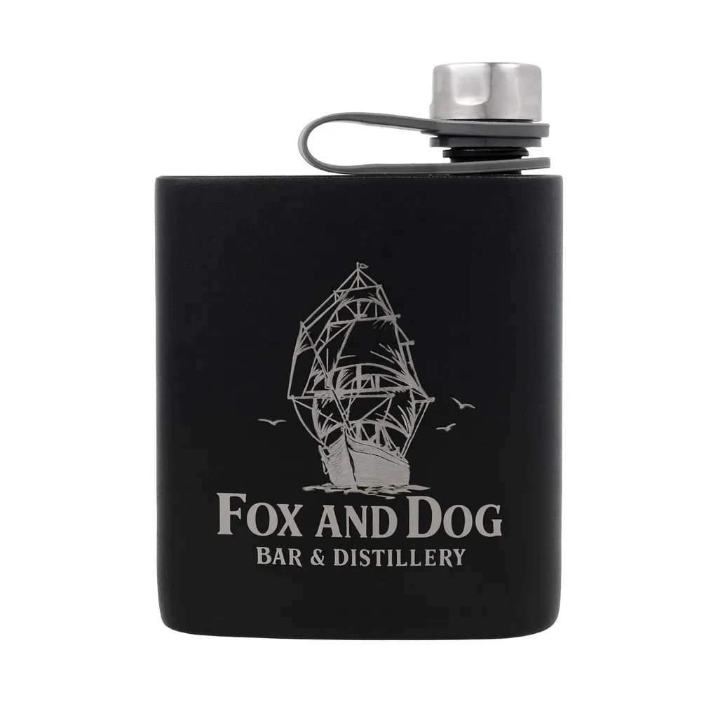 The Wingman Flask Black — custom engraved with a brand logo